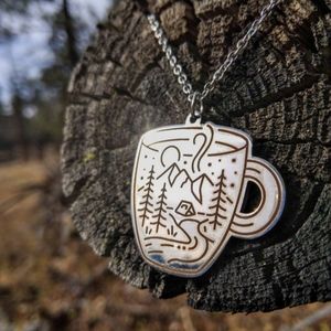 Coffee and Camping Necklace - outdoors, adventure, road trip, travel, minimalist